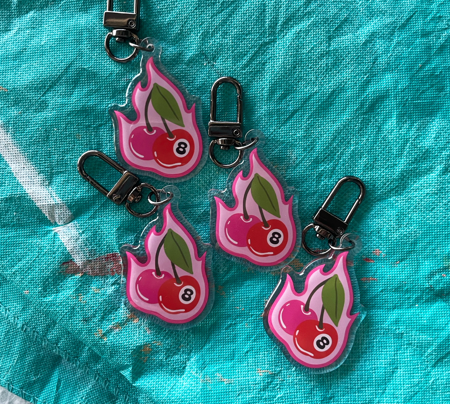 Cherry Bomb 8-Ball Double-Sided Clear Acrylic Keychain