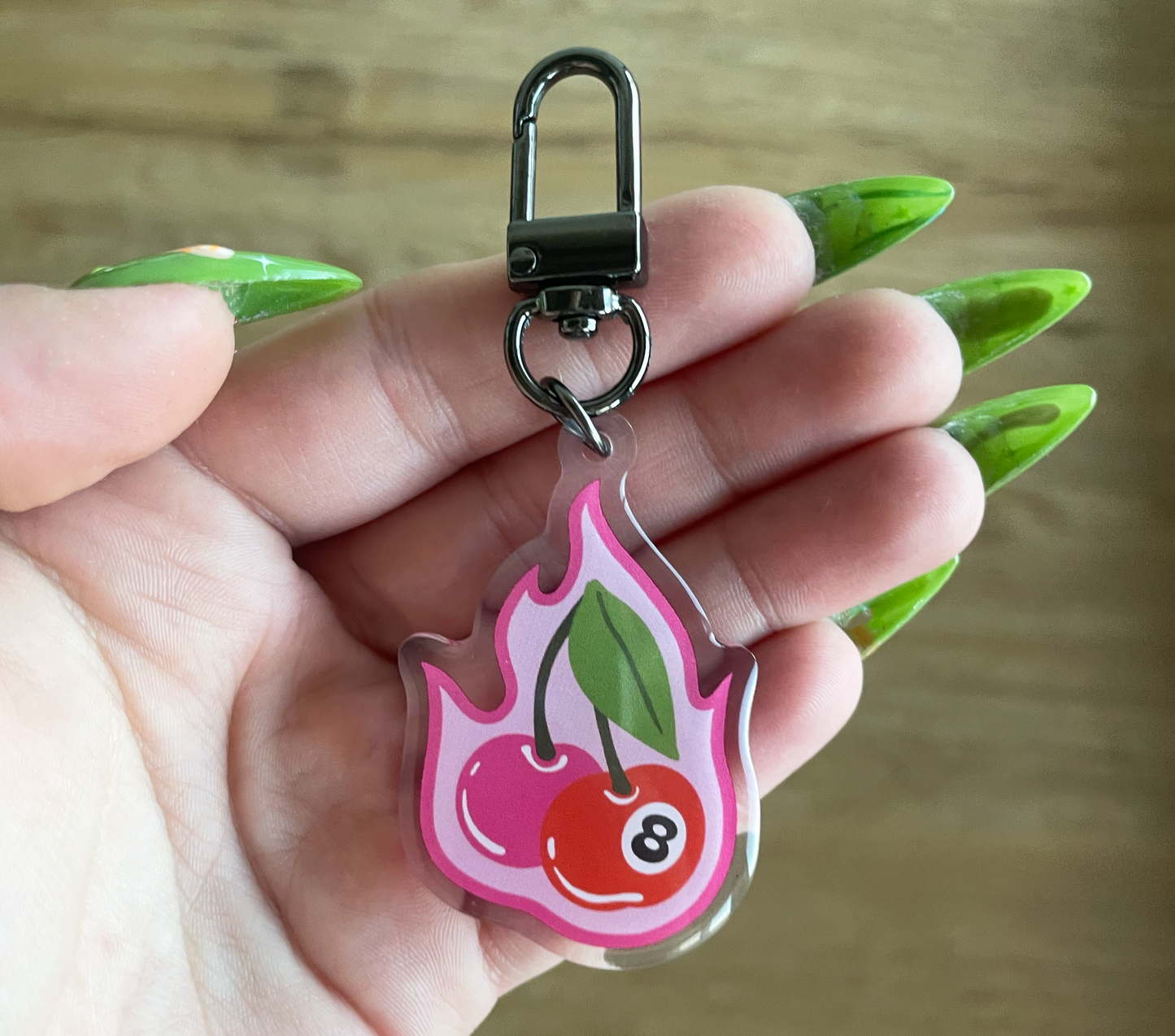 Cherry Bomb 8-Ball Double-Sided Clear Acrylic Keychain