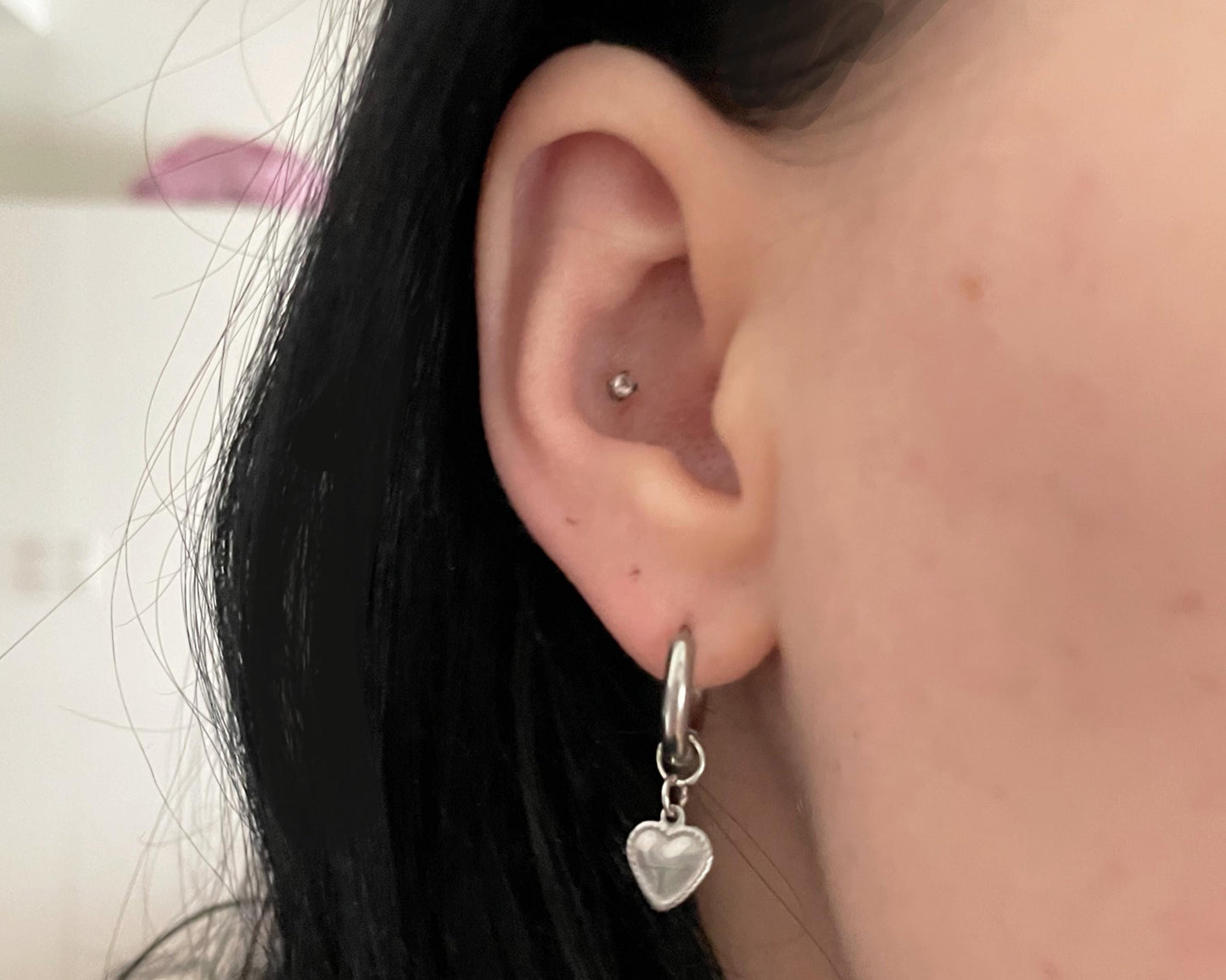 Tiny Stamped Heart Huggie Hoop Earrings | available in Gold & Silver
