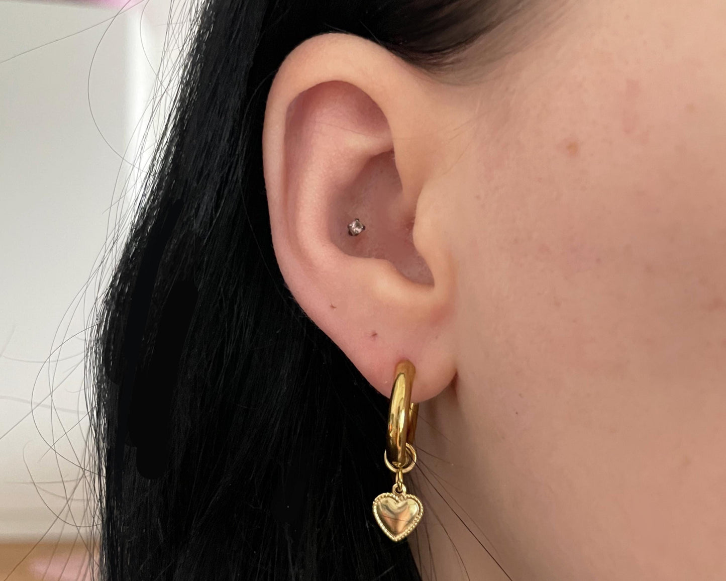 Tiny Stamped Heart Huggie Hoop Earrings | available in Gold & Silver