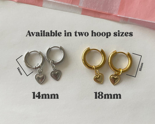 Tiny Stamped Heart Huggie Hoop Earrings | available in Gold & Silver