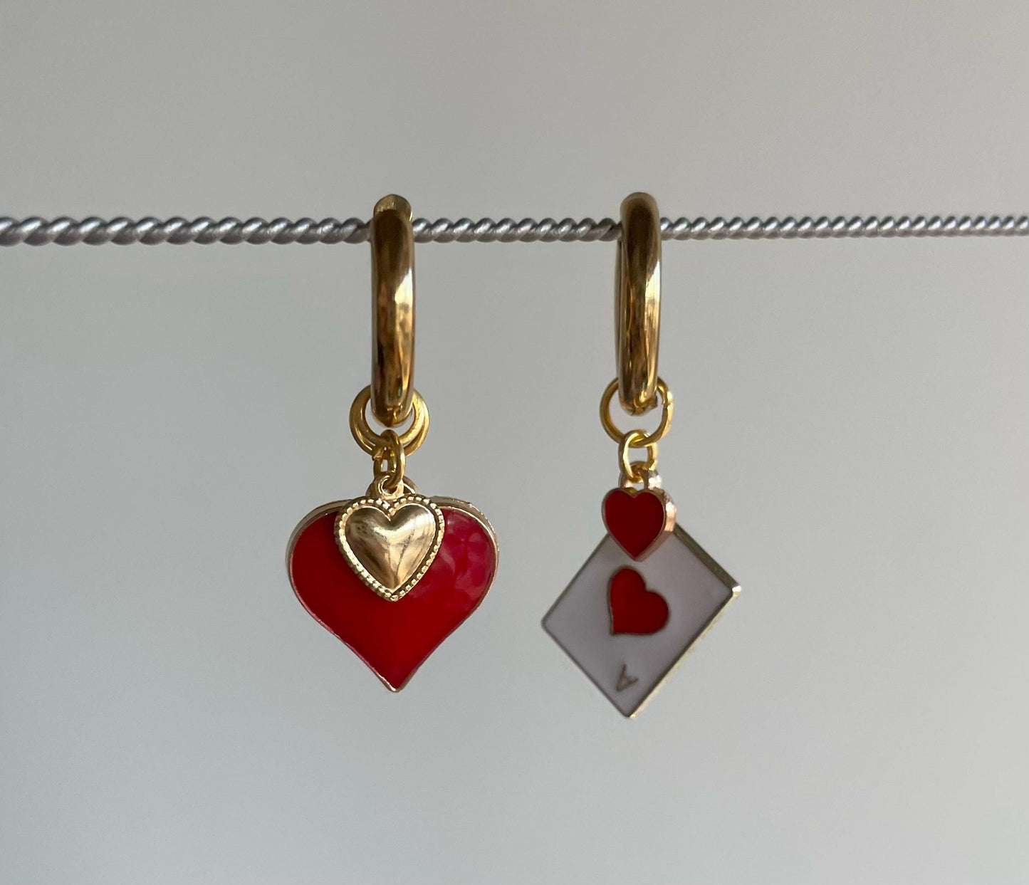 Queen of Hearts Gold Charm Huggie Hoop Earrings