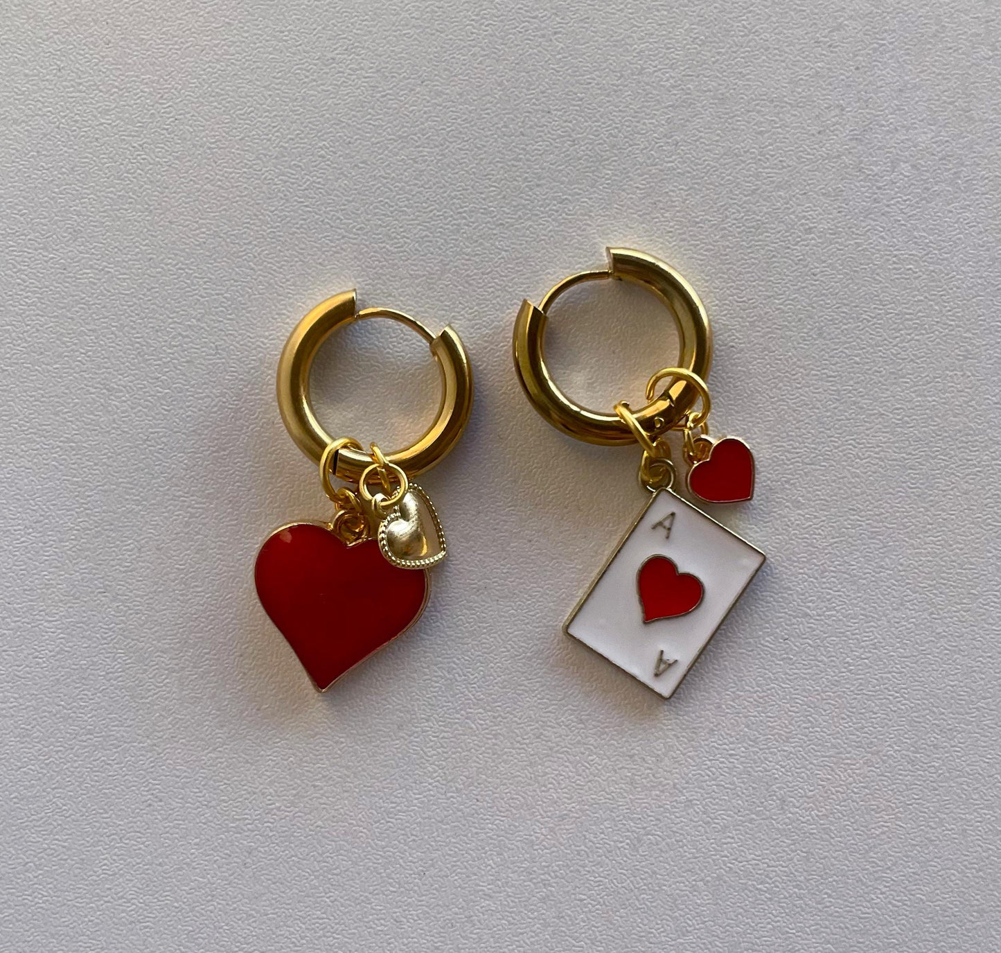 Queen of Hearts Gold Charm Huggie Hoop Earrings