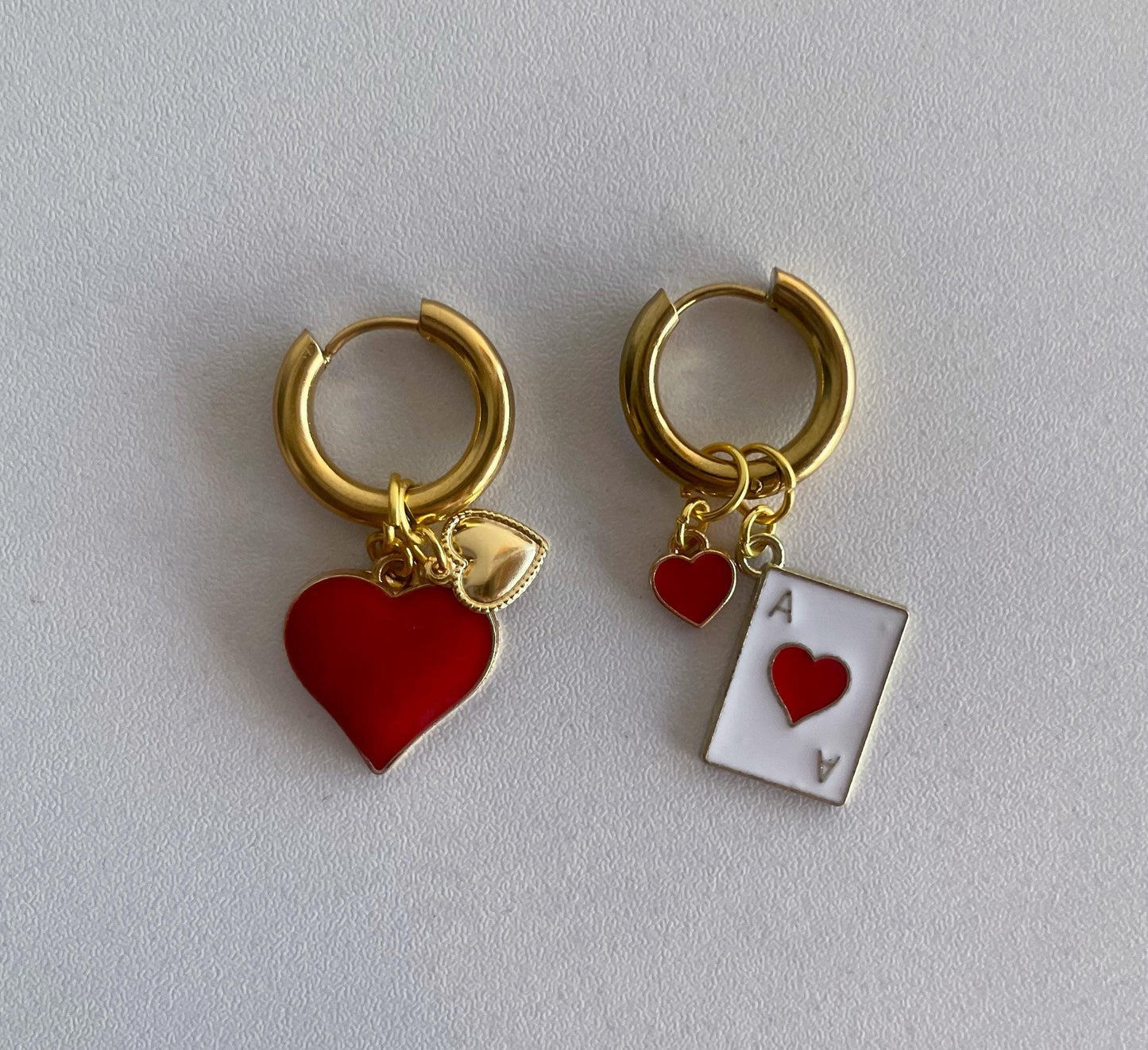 Queen of Hearts Gold Charm Huggie Hoop Earrings
