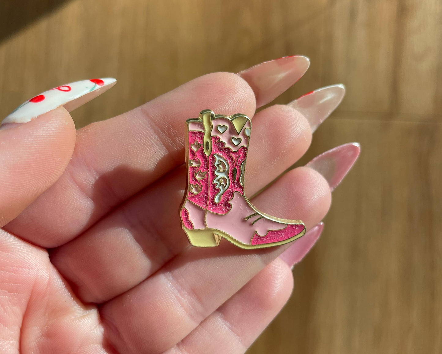 Pink Pony Club Rhinestone Cowgirl | Western Boot Glitter & Gold Enamel Pin