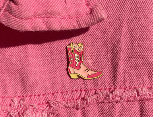 Pink Pony Club Rhinestone Cowgirl | Western Boot Glitter & Gold Enamel Pin