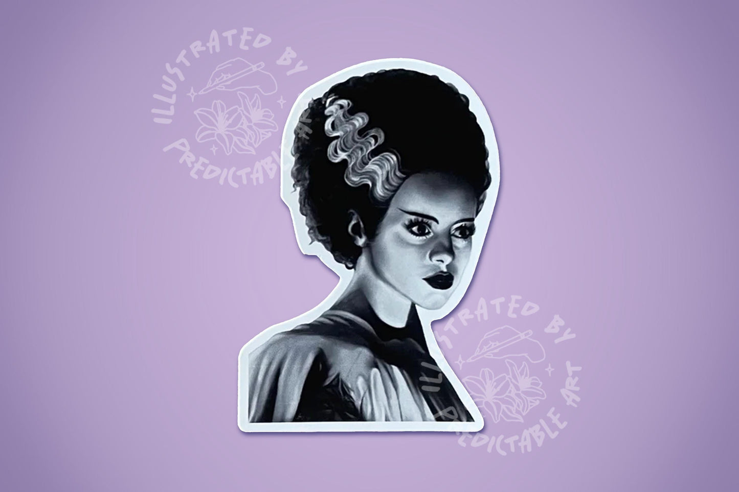 Bride of Frankenstein Matte Vinyl Sticker | Elsa Lanchester Portrait Illustration
