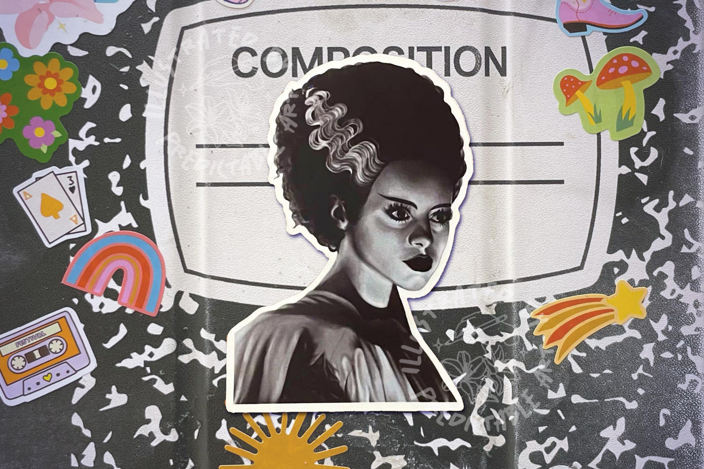 Bride of Frankenstein Matte Vinyl Sticker | Elsa Lanchester Portrait Illustration