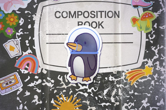 Space Penguin Astronaut Doodle | 2" Glossy Laminated Vinyl Sticker