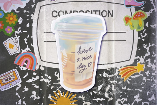 Iced Coffee Cup Sticker | "Have A Nice Day" 3" Illustrated Matte Vinyl Sticker