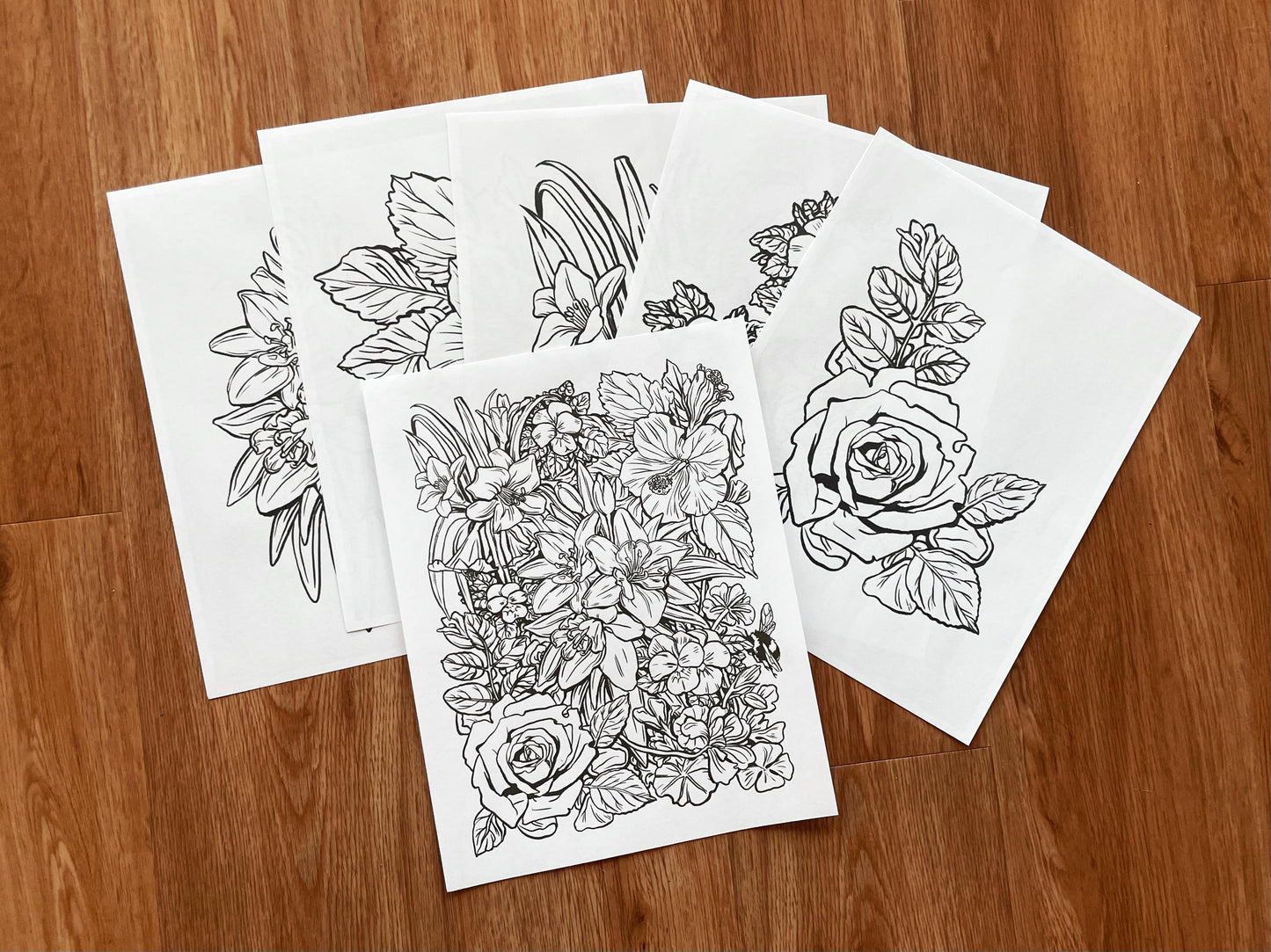 Printable Flower Garden Hand-Drawn Floral Coloring Sheets | Instant PDF Digital Download