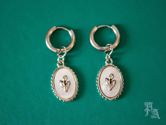 Vintage-Style Silver Tulip Pendant Huggie Hoop Earrings | Gifts for Her