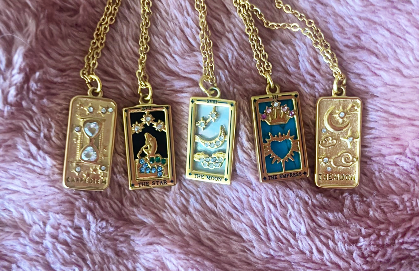 Tarot Card Gold Pendant Necklace | The Moon, The Star, The Empress & Carpe Diem | Celestial Jewelry