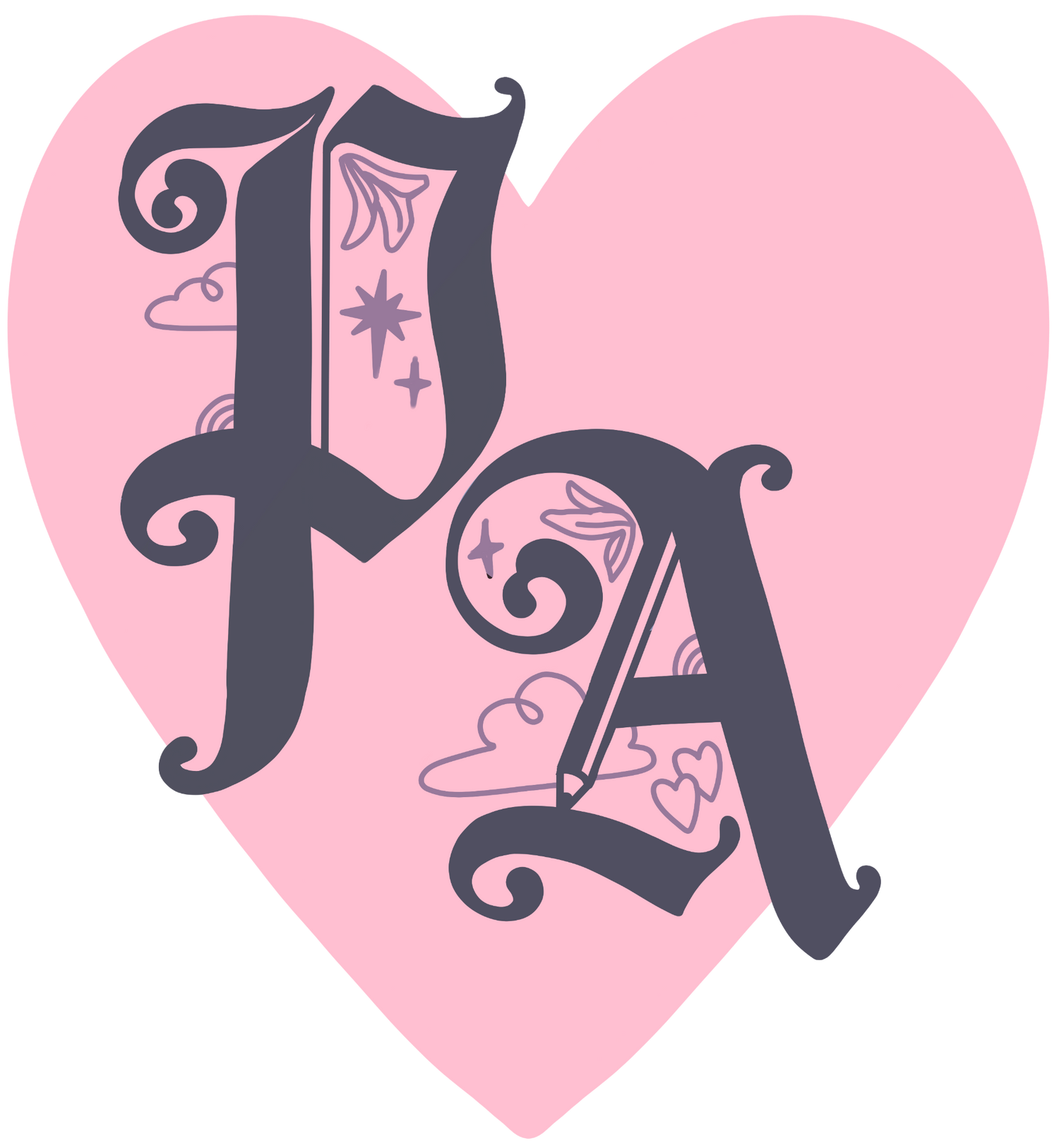 Heart-shaped logo with 'PA' initials on a pink background