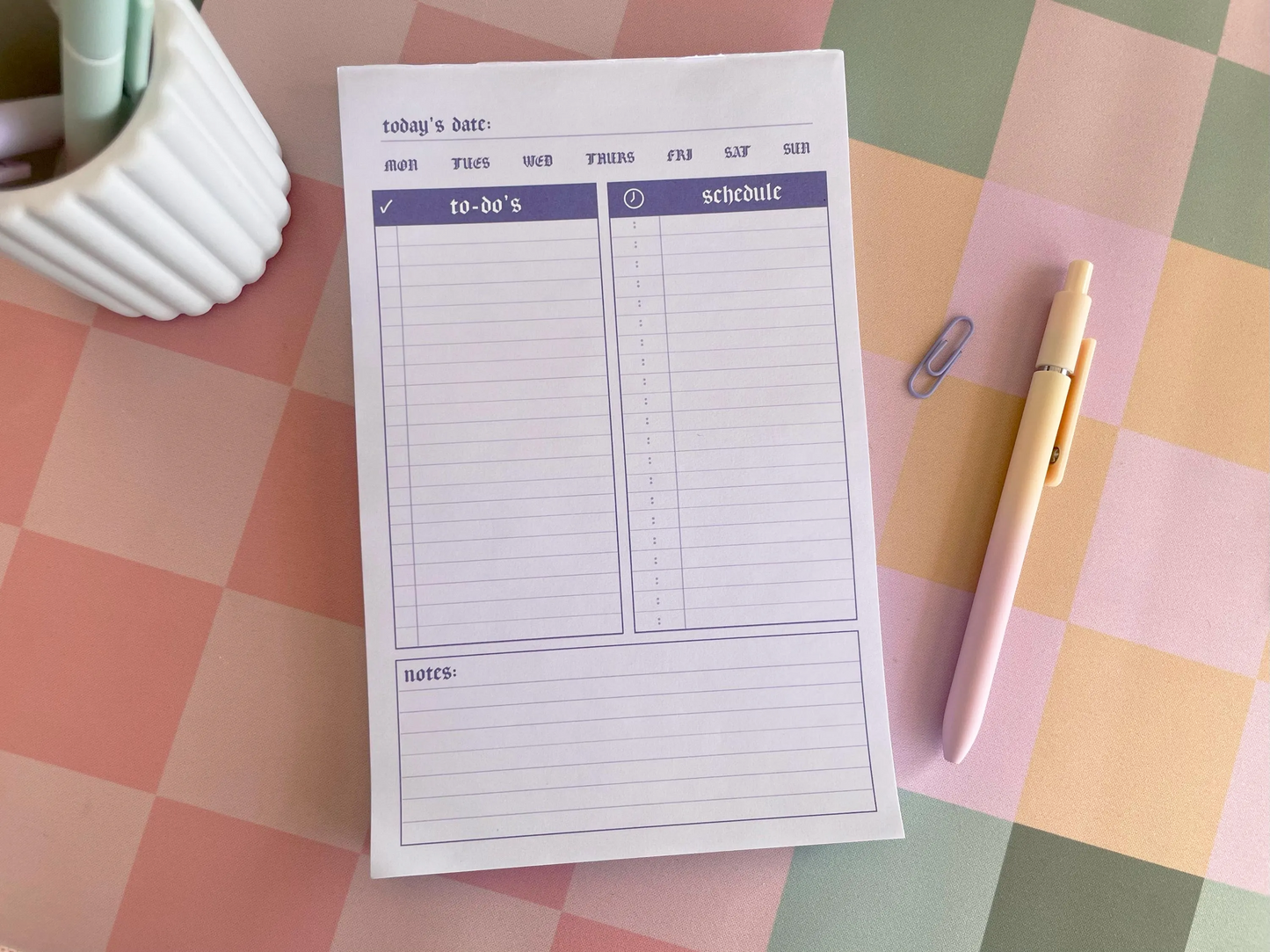 Lilac Daily Planner 5.5x8.5" | 100 Sheet Notepad | Purple Minimal Undated Desk Organizer