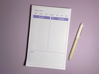 Lilac Daily Planner 5.5x8.5" | 100 Sheet Notepad | Purple Minimal Undated Desk Organizer