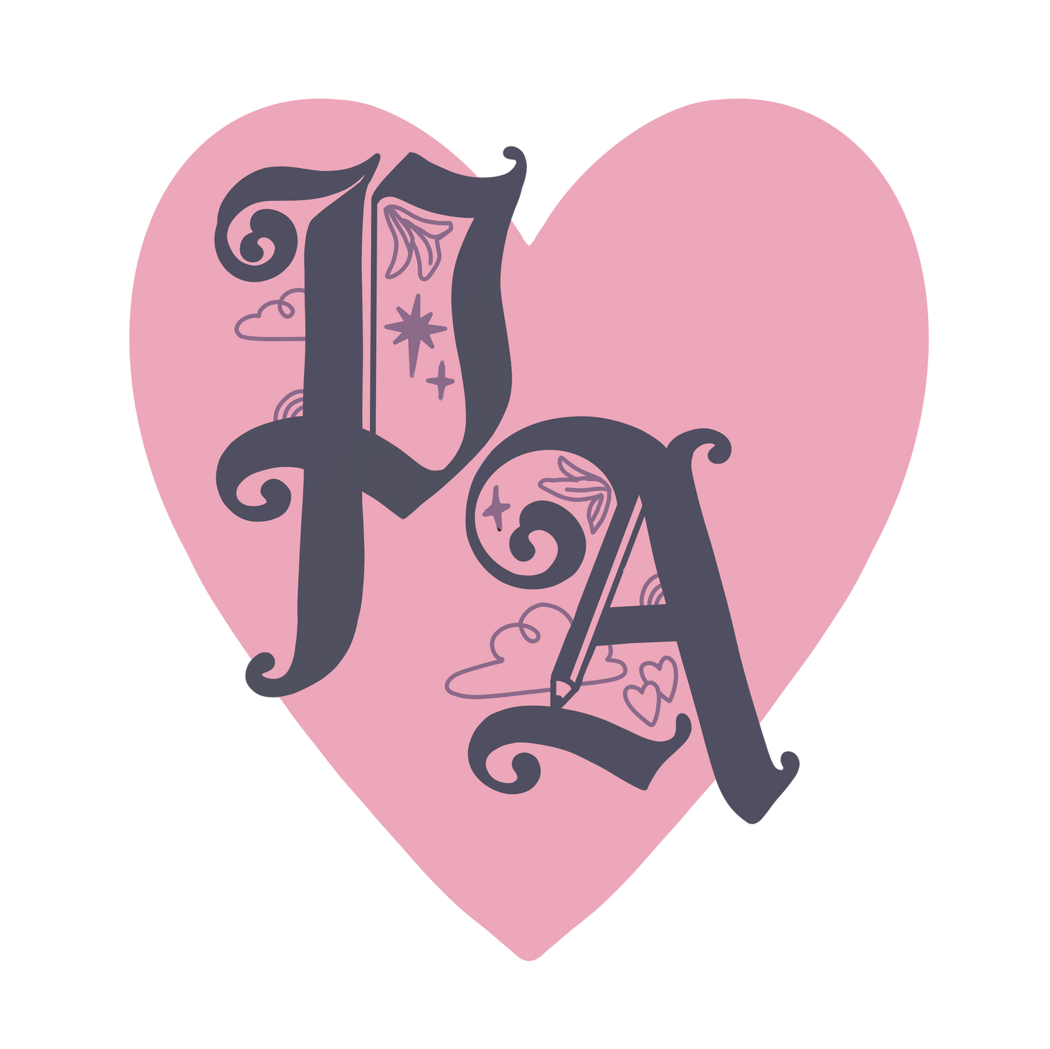 Heart-shaped logo with 'PA' initials on a pink background