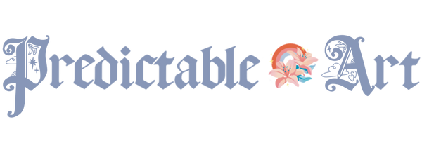 Logo for 'Predictable Art' in gothic lettering & decorative elements