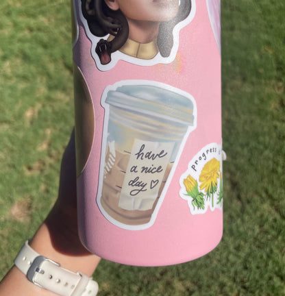 Iced Coffee Cup Sticker | "Have A Nice Day" 3" Illustrated Matte Vinyl Sticker