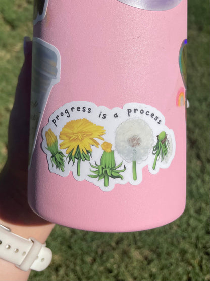 Progress is a Process | Dandelion Life Cycle Inspirational Illustrated Matte Vinyl Sticker