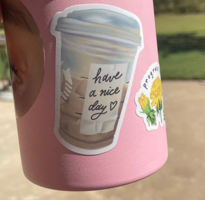 Iced Coffee Cup Sticker | "Have A Nice Day" 3" Illustrated Matte Vinyl Sticker