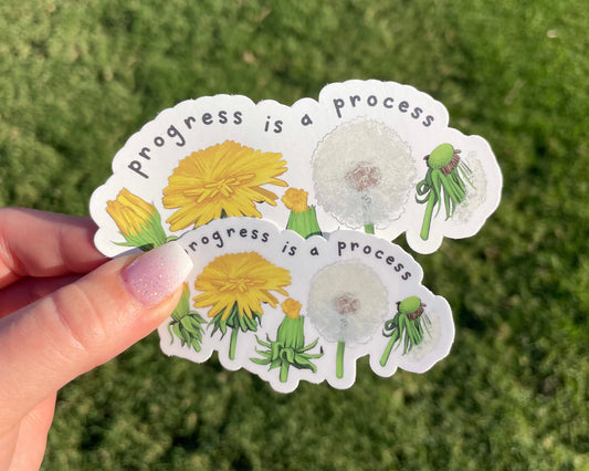 Progress is a Process | Dandelion Life Cycle Inspirational Illustrated Matte Vinyl Sticker
