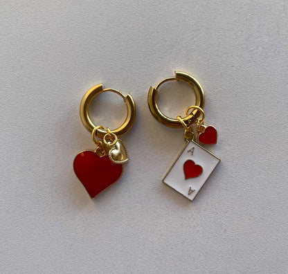 Queen of Hearts Gold Charm Huggie Hoop Earrings