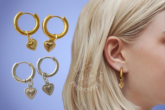 Tiny Stamped Heart Huggie Hoop Earrings | available in Gold & Silver