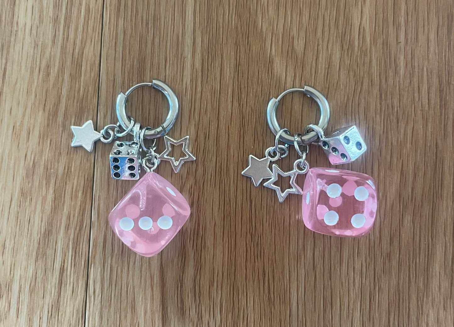 Lucky Dice Dangle Charm Earrings | Silver Huggie Hoops