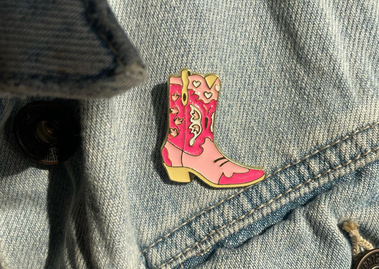 Pink Pony Club Rhinestone Cowgirl | Western Boot Glitter & Gold Enamel Pin