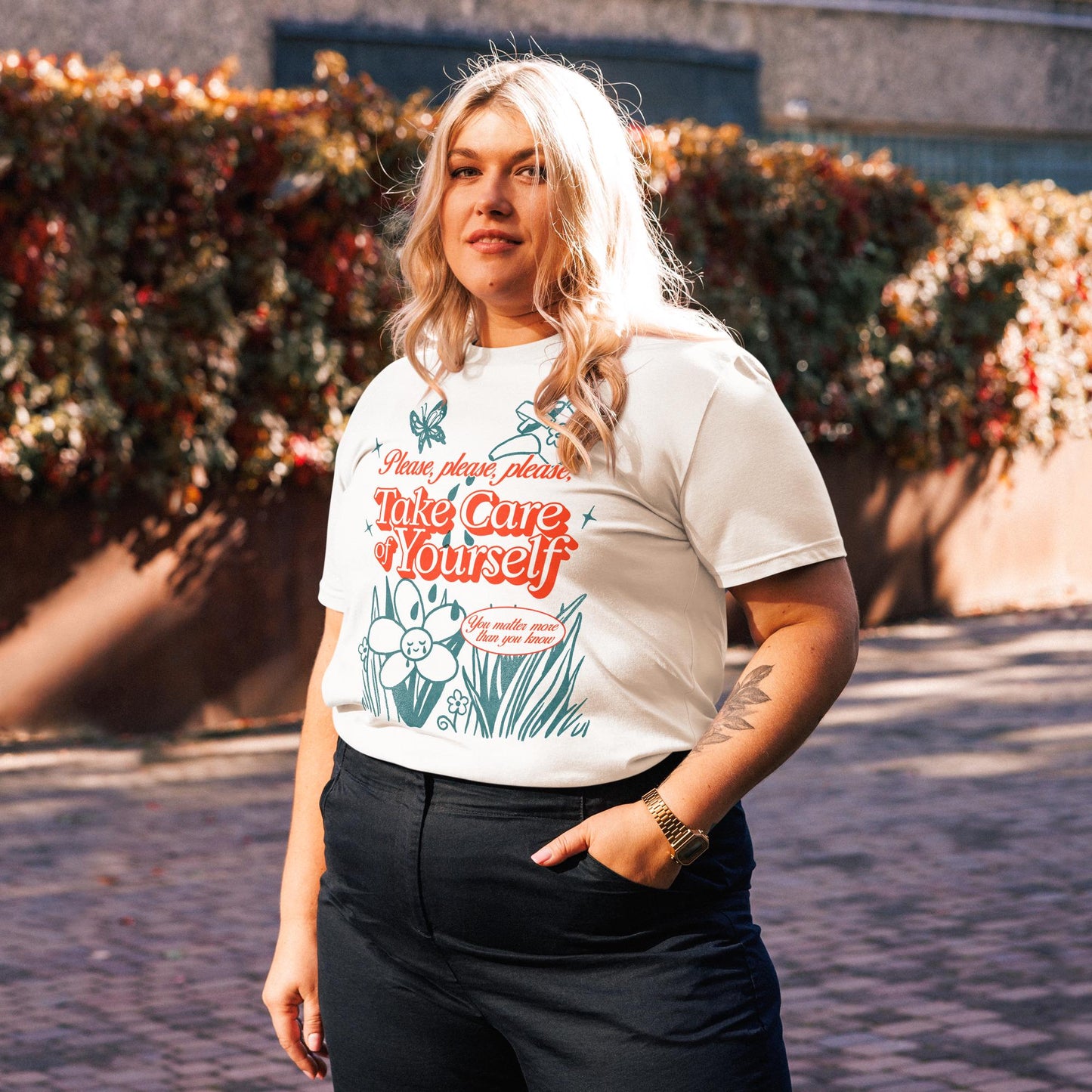 Please Take Care of Yourself Illustrated Graphic Tee | 100% Cotton Unisex Fit