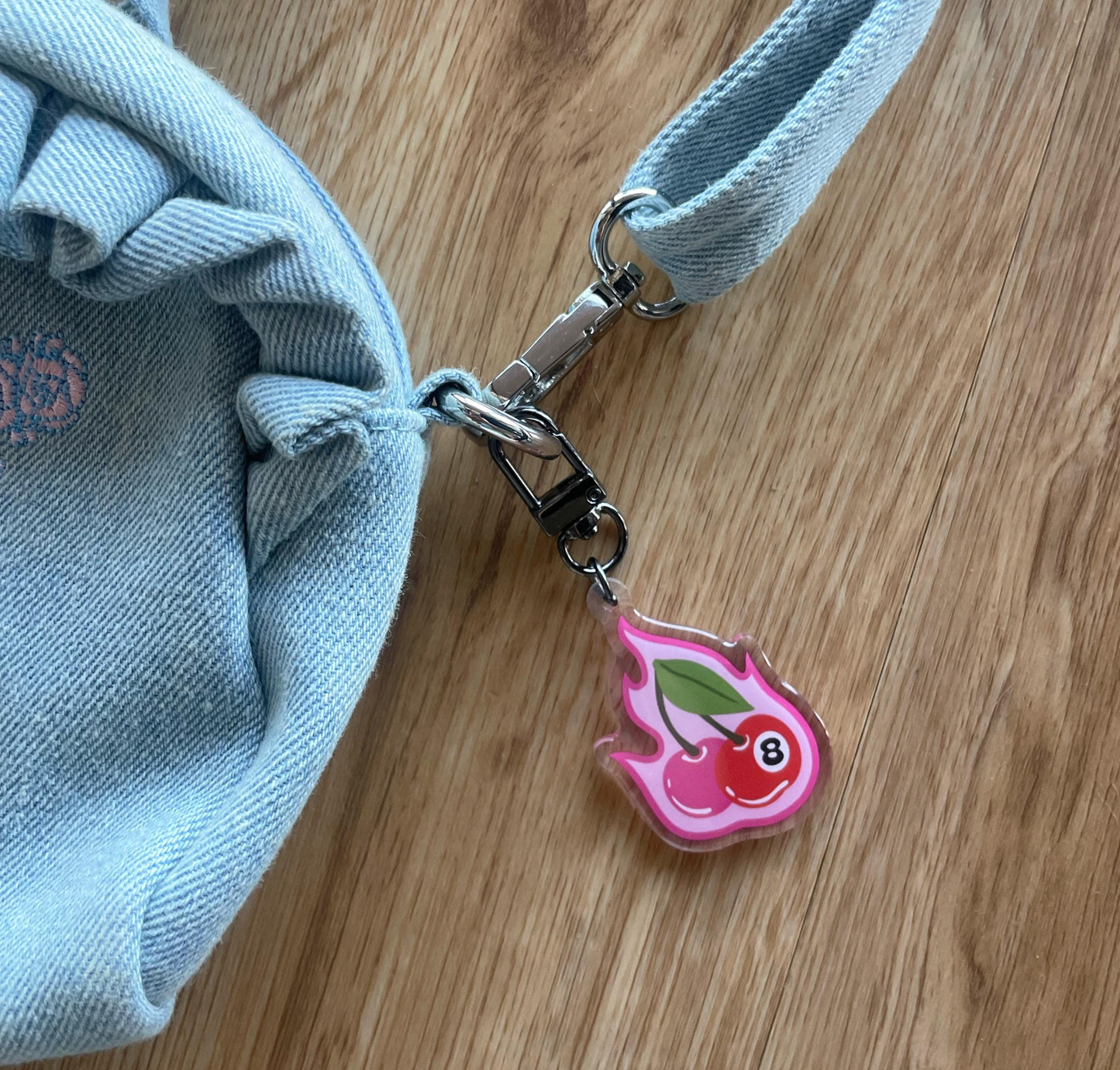 Cherry Bomb! Flaming 8-Ball Clear Acrylic Keychain Charm | U-Hook attachment