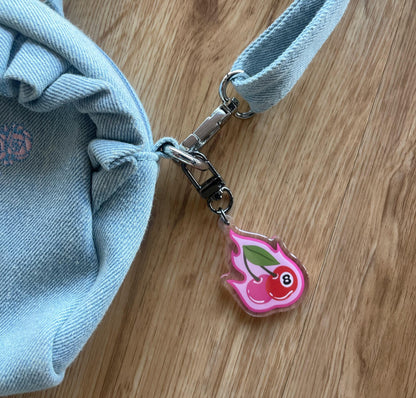 Cherry Bomb! Flaming 8-Ball Clear Acrylic Keychain Charm | U-Hook attachment