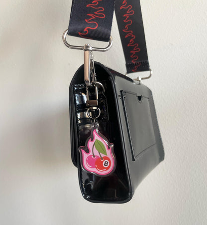 Cherry Bomb! Flaming 8-Ball Clear Acrylic Keychain Charm | U-Hook attachment