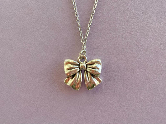 Silver Bow Vintage-Inspired Charm Necklace