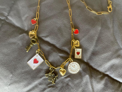 Alice in Wonderland Themed Bronze & Gold Charm Chain Necklace