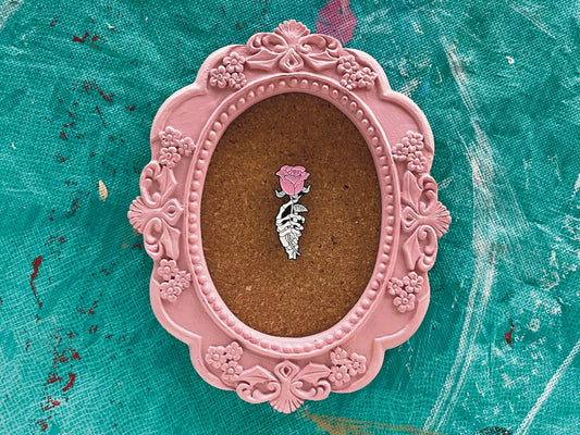 Skeleton Hand Pink Rose Enamel Pin | Gothic Floral Pin