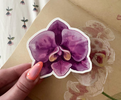Purple Orchid Bloom | 3" Illustrated Matte Vinyl Sticker