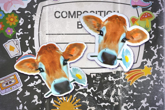 Daisy Cow 3" Illustrated Vinyl Sticker | available in Shiny Gloss & Matte finish