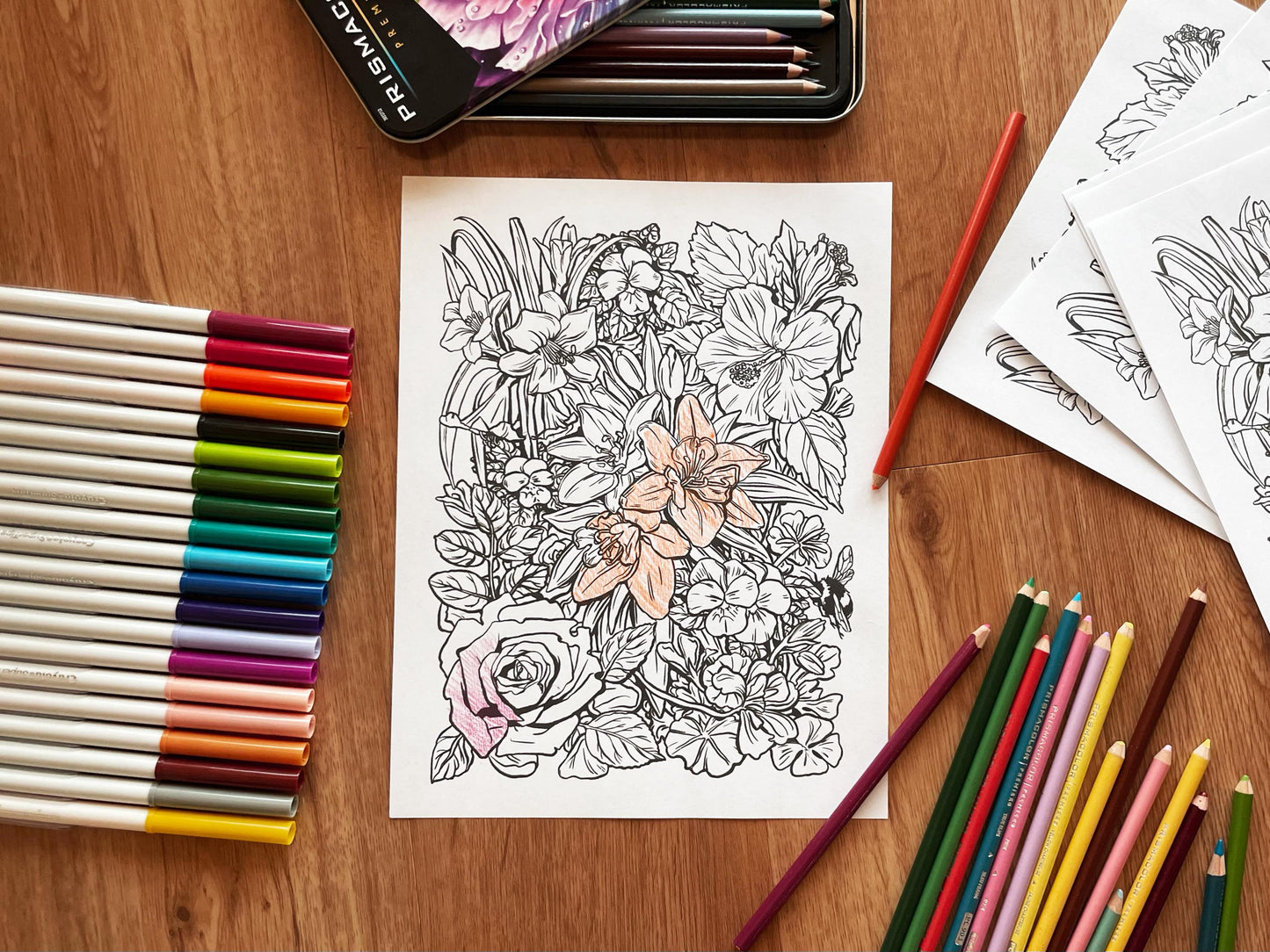 Printable Flower Garden Hand-Drawn Floral Coloring Sheets | Instant PDF Digital Download
