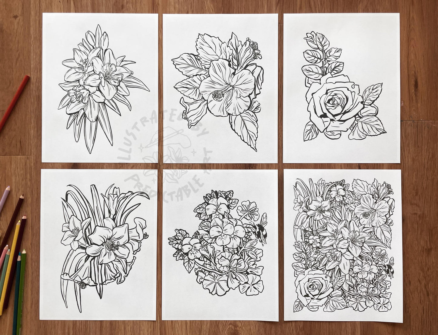 Printable Flower Garden Hand-Drawn Floral Coloring Sheets | Instant PDF Digital Download