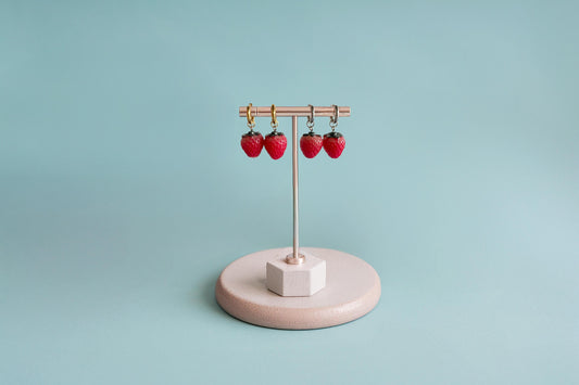 Strawberry Fruit Charm Huggie Hoop Earrings | Available in Gold or Silver