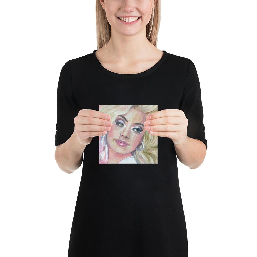 70s Dolly Portrait 1" Canvas Print | Pastel Wall Art & Retro Country Home Decor