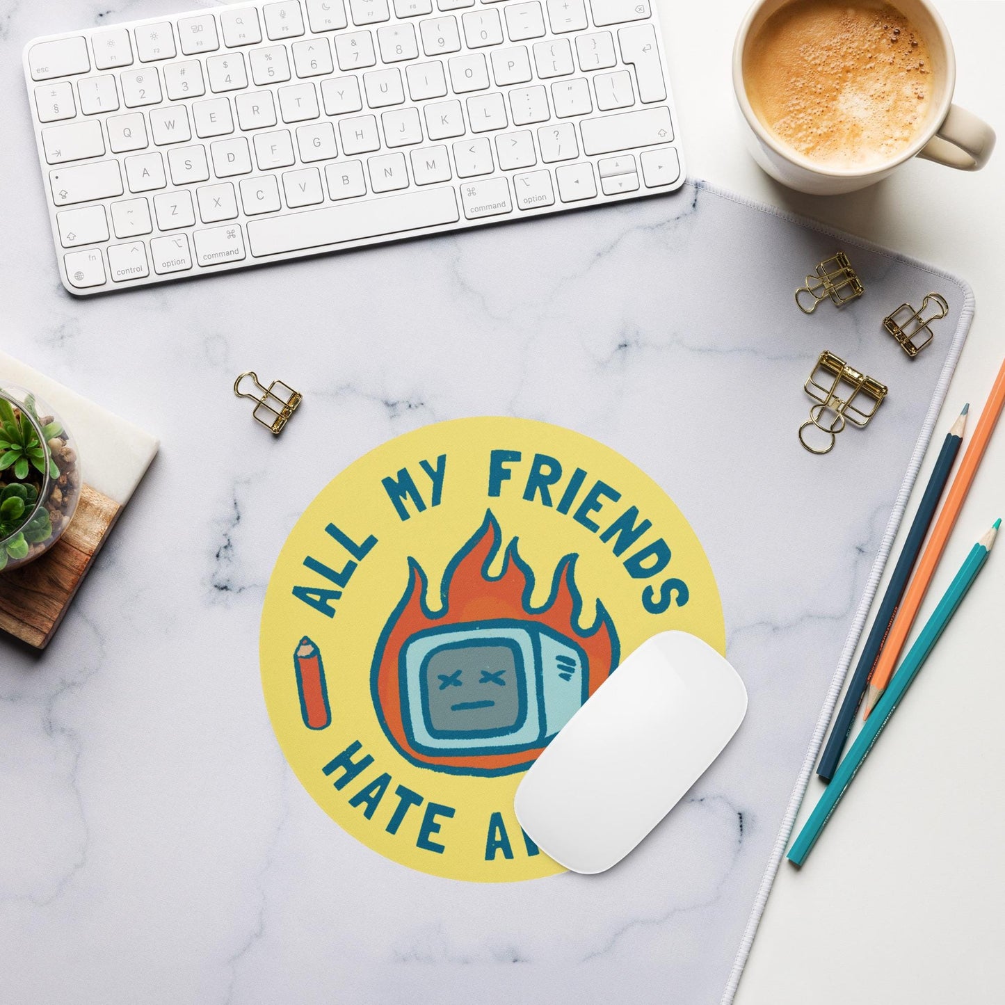 All My Friends Hate AI Art | Circle Printed Mousepad