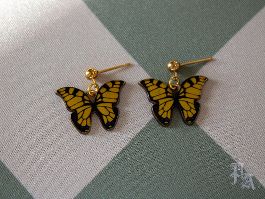 Yellow Butterfly Earrings | Gold Charm Jewelry Huggie Hoops