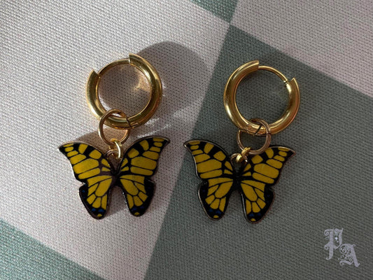 Yellow Butterfly Earrings | Gold Charm Jewelry Huggie Hoops
