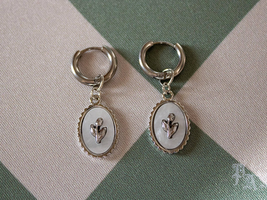 Vintage-Style Silver Tulip Pendant Huggie Hoop Earrings | Gifts for Her