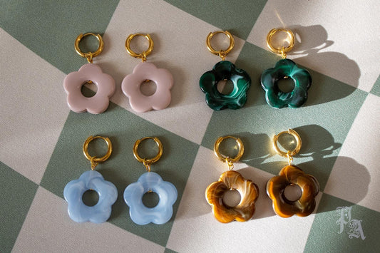 Flower Charm Jewelry | Huggie Hoop Earrings available in Gold & Silver