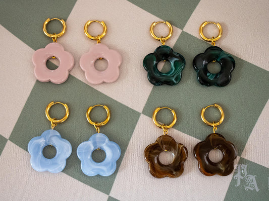 Flower Charm Jewelry | Huggie Hoop Earrings available in Gold & Silver