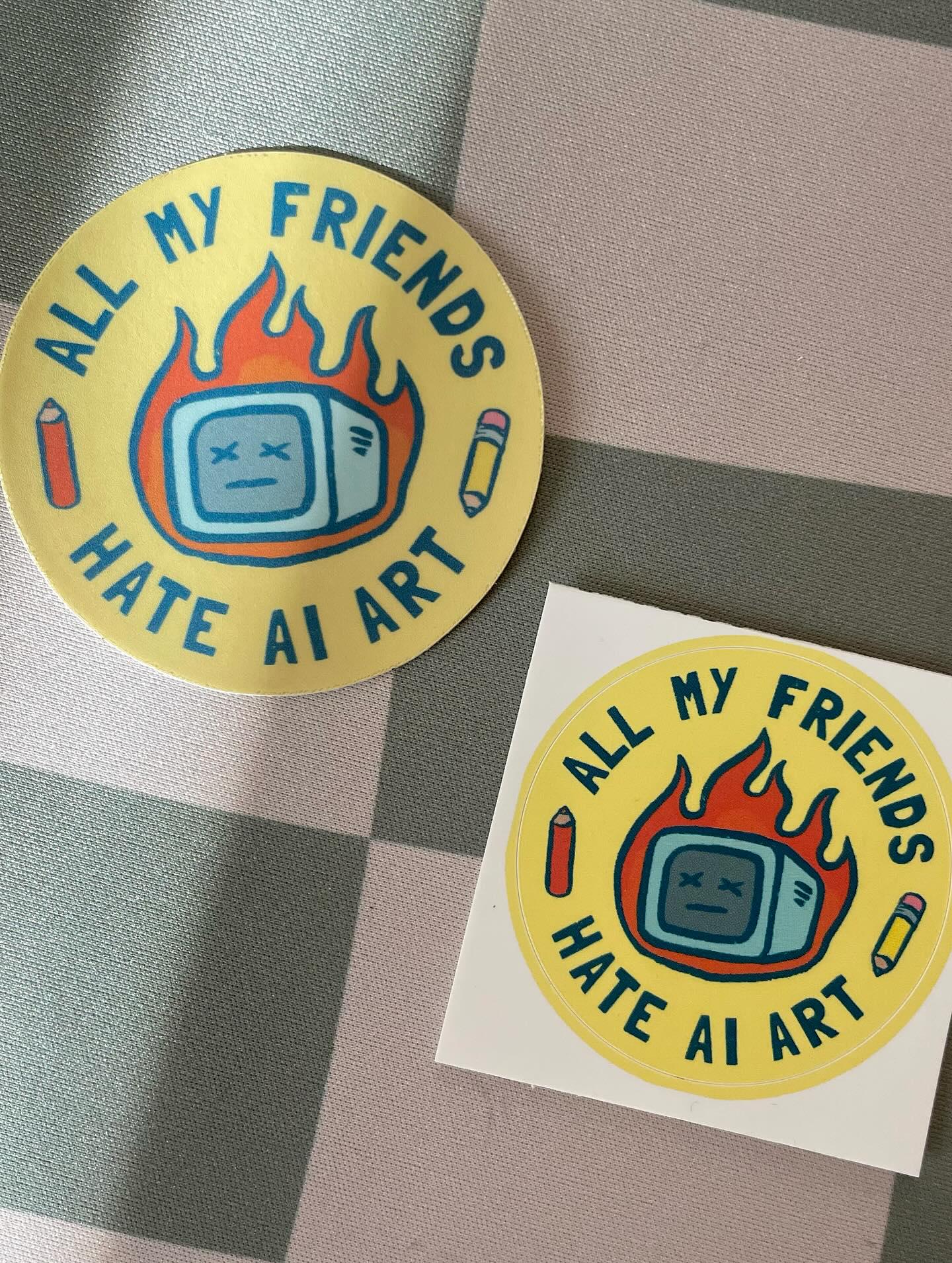 All My Friends Hate AI Art | Illustrated Round Vinyl Sticker